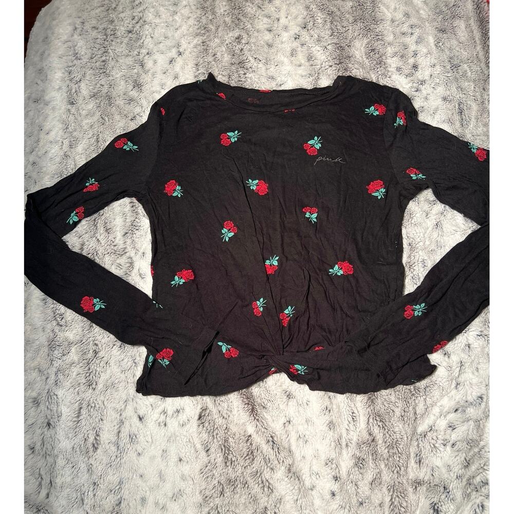 Victoria’s Secret pink rose logo long sleeved size small with knot on front